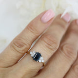 Pre Owned 18ct Yellow Gold Emerald Cut Sapphire & Diamond Cluster Ring