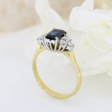 Pre Owned 18ct Yellow Gold Emerald Cut Sapphire & Diamond Cluster Ring