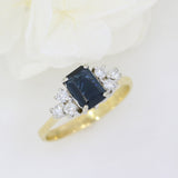 Pre Owned 18ct Yellow Gold Emerald Cut Sapphire & Diamond Cluster Ring