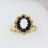 Pre Owned 9ct Yellow Gold Oval Opal & Sapphire Custer Ring