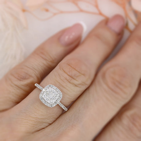 Pre Owned 18ct White Gold Diamond Cluster Ring with Halo 0.50ct