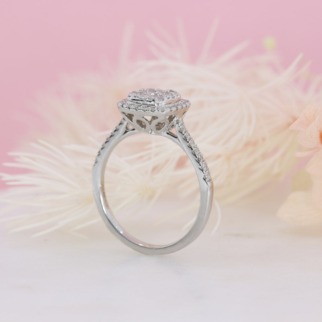 Pre Owned 18ct White Gold Diamond Cluster Ring with Halo 0.50ct