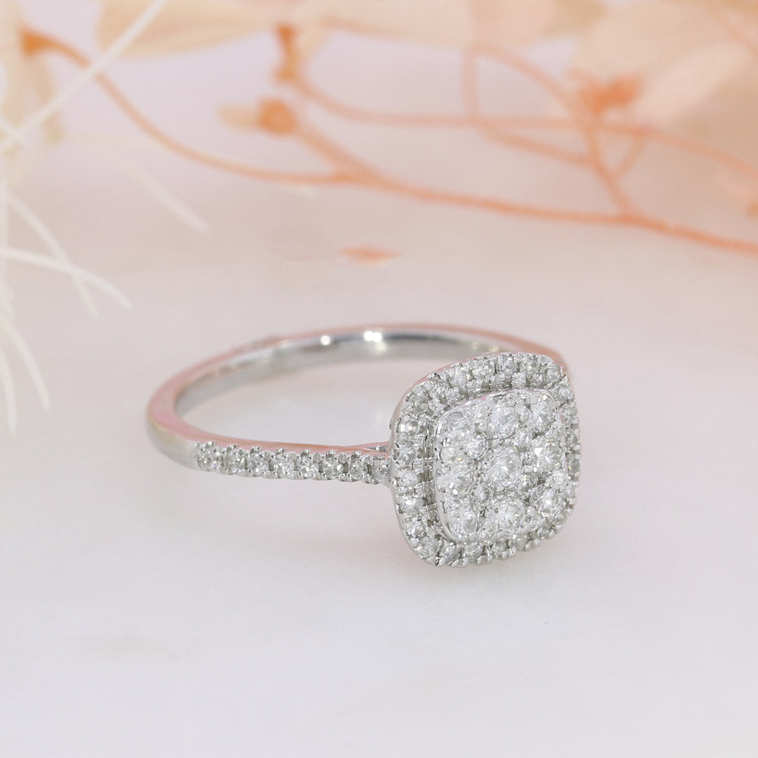 Pre Owned 18ct White Gold Diamond Cluster Ring with Halo 0.50ct