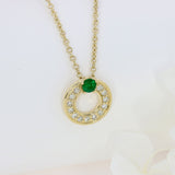 Pre-Owned 9ct Yellow Gold Pave Set Diamond & Emerald Circle Pendant & 20"Chain