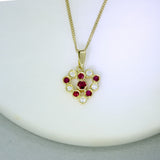 Pre Owned 18ct Yellow Gold Ruby & Diamond Heart Shape Pendant & 9ct Gold 18" Chain