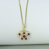 Pre Owned 18ct Yellow Gold Ruby & Diamond Heart Shape Pendant & 9ct Gold 18" Chain