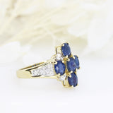 Pre Owned 9ct Yellow Gold Sapphire & Diamond Flower Cluster Ring