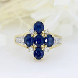 Pre Owned 9ct Yellow Gold Sapphire & Diamond Flower Cluster Ring