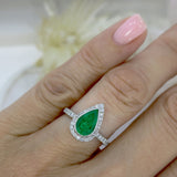 Pre Owned Platinum Pear Shape Emerald & Diamond Halo