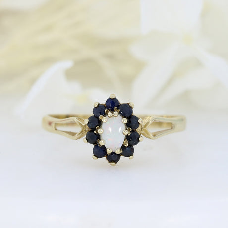 Pre Owned 9ct Yellow Gold Opal & Sapphire Cluster Ring