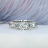 Pre Owned Platinum Diamond Solitaire Ring with Fancy Diamond Shoulders