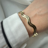 Pre Owned 9ct Yellow Gold Double Row Wave Hinged Bangle