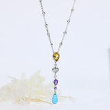 Pre Owned 18ct White Gold Multi Gemstone & Natural Diamond Necklace