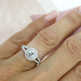 Pre Owned 18ct White Gold Diamond Halo Ring with Diamond Set Split Shoulders 1.12ct