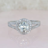 Pre Owned 18ct White Gold Diamond Halo Ring with Diamond Set Split Shoulders 1.12ct