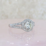 Pre Owned 18ct White Gold Diamond Halo Ring with Diamond Set Split Shoulders 1.12ct
