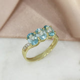 Pre Owned 9ct Gold Claw Set Oval Aquamarine & Diamond 3 Stone Ring