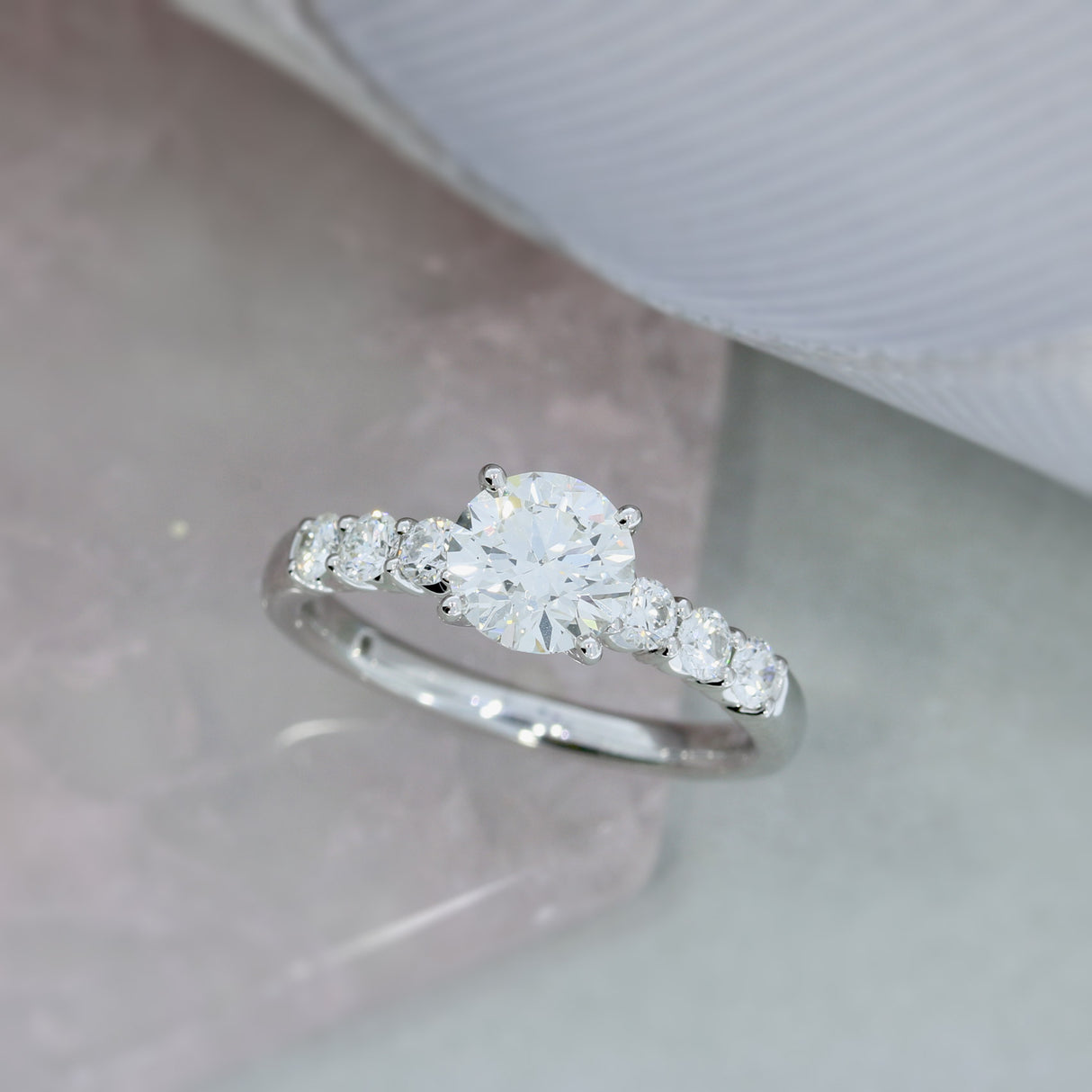 Platinum GIA Certified Diamond Solitaire Ring with Diamond Set Shoulders 1.37ct H VS1