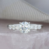 Platinum GIA Certified Diamond Solitaire Ring with Diamond Set Shoulders 1.37ct H VS1