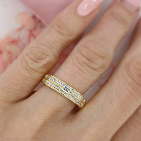 Pre Owned 18ct Yellow Gold Double Row Baguette Diamond Ring Approx 1ct