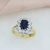 Pre Owned 18ct Yellow Gold Oblong Sapphire & Diamond Cluster Ring