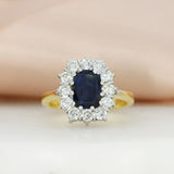 Pre Owned 18ct Yellow Gold Oblong Sapphire & Diamond Cluster Ring