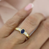 Pre Owned 18ct gold Rubover Set Sapphire & Diamond 3 Stone Ring