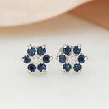 Pre Owned 14ct White Gold Sapphire & Diamond Flower Cluster Stud Earrings