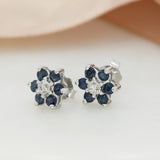 Pre Owned 14ct White Gold Sapphire & Diamond Flower Cluster Stud Earrings