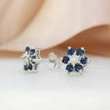 Pre Owned 14ct White Gold Sapphire & Diamond Flower Cluster Stud Earrings