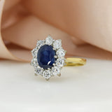 Pre Owned 18ct Yellow Gold Large Claw Set Oval Sapphire & Diamond Cluster Ring