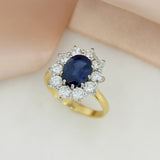 Pre Owned 18ct Yellow Gold Large Claw Set Oval Sapphire & Diamond Cluster Ring