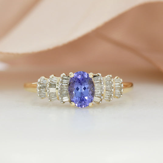Pre Owned 9ct Yellow Gold Tanzanite & Diamond Fancy Ring