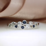 Pre Owned 9ct White Gold Sapphire & Diamond Delicate Bubble Ring