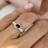 Pre Owned 9ct Yellow Gold Rubover Set Oval Sapphire & Diamond Ring