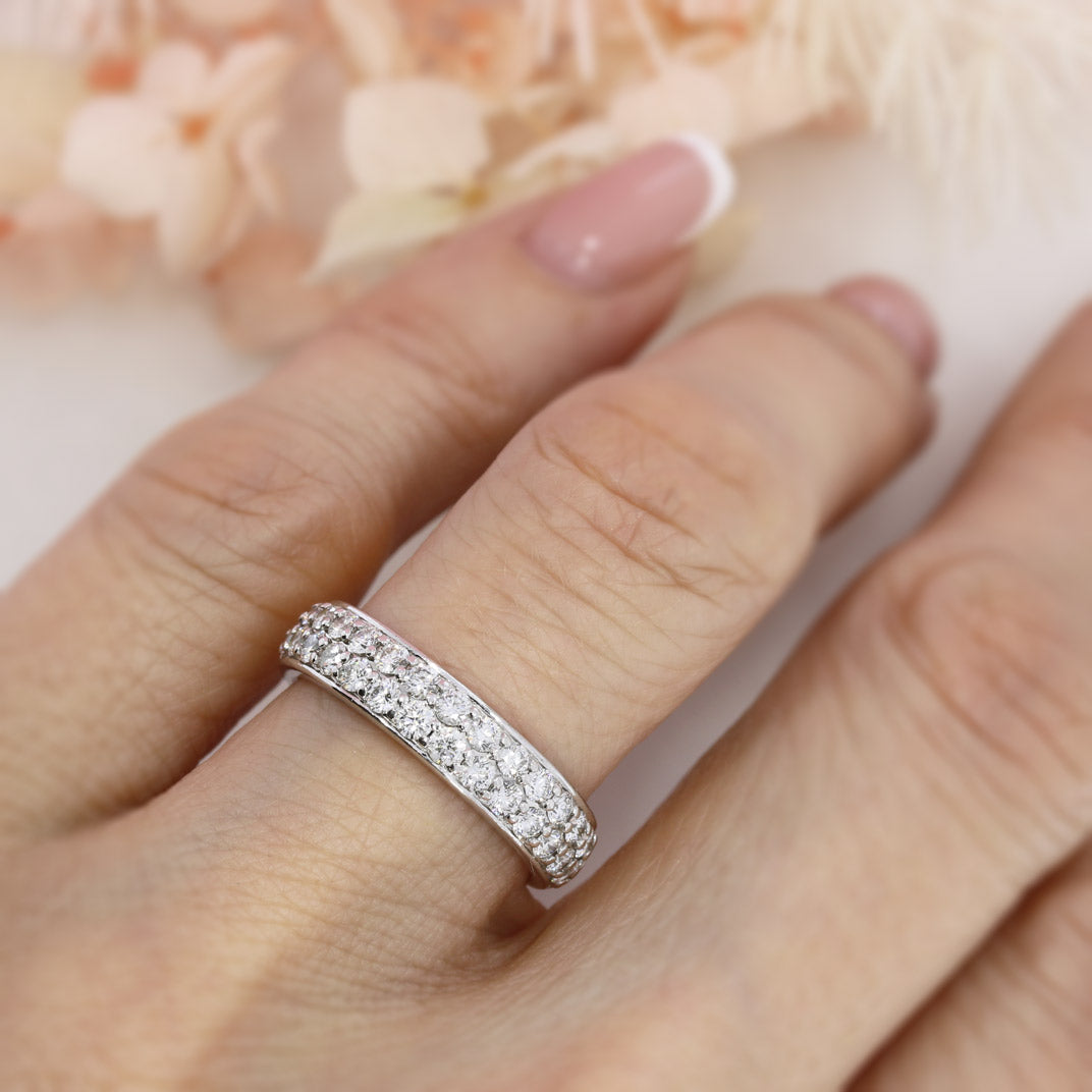 Pre Owned 18ct White Gold Pave Set 2 Row Diamond Ring Approx 1ct