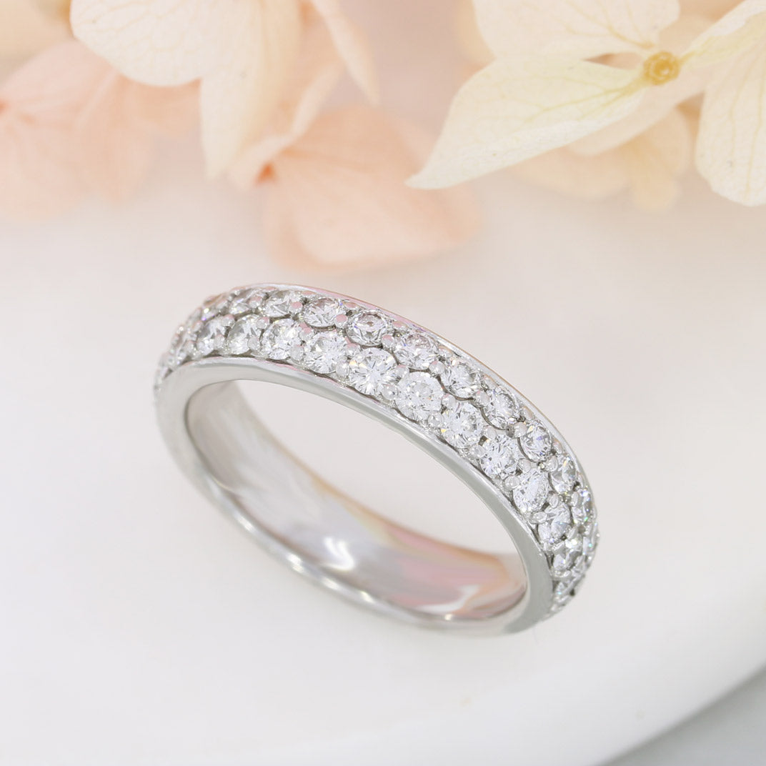 Pre Owned 18ct White Gold Pave Set 2 Row Diamond Ring Approx 1ct