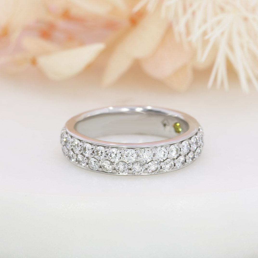 Pre Owned 18ct White Gold Pave Set 2 Row Diamond Ring Approx 1ct