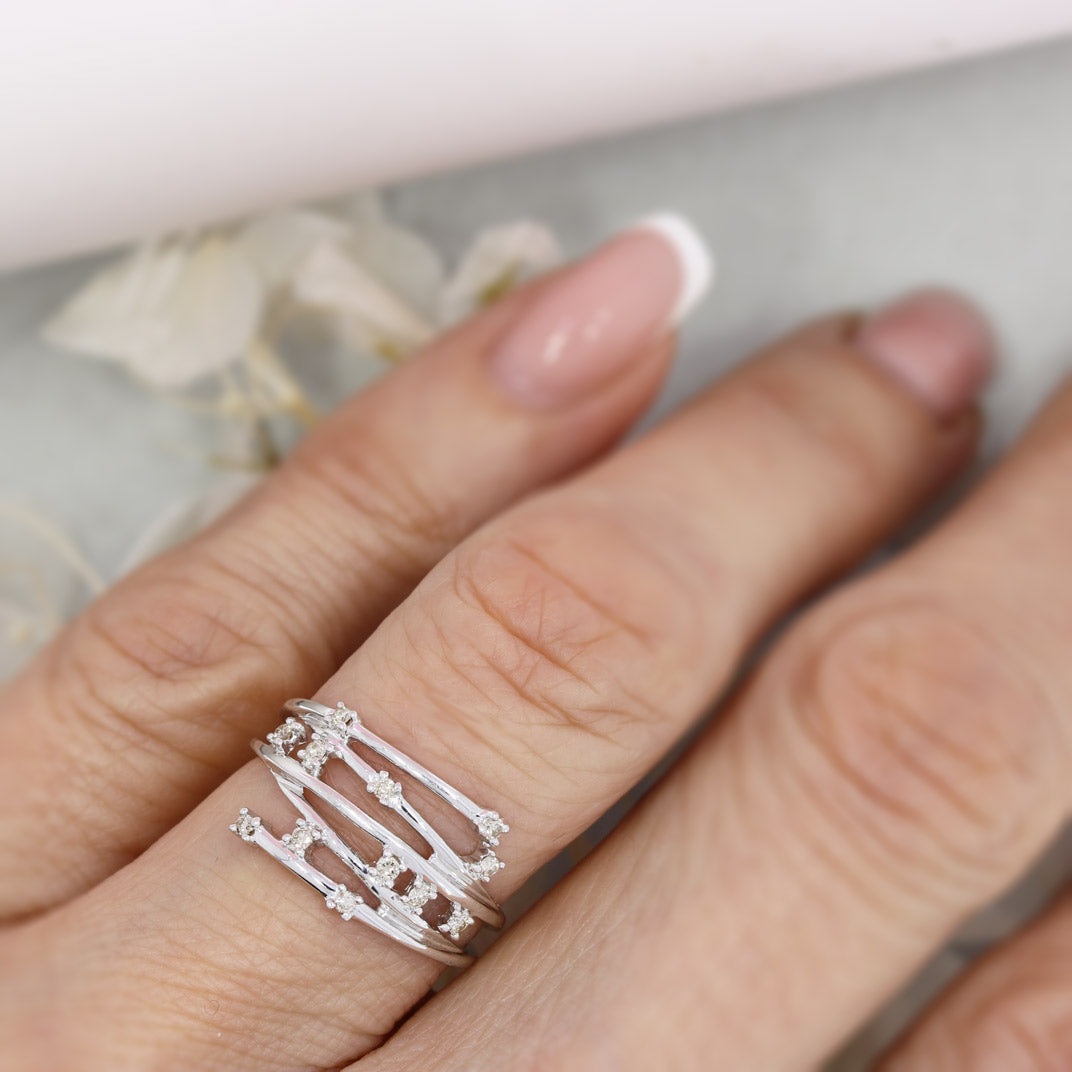 Pre Owned 9ct White Gold Multi Row Diamond Ring 0.12ct
