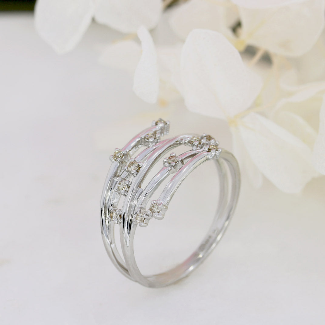 Pre Owned 9ct White Gold Multi Row Diamond Ring 0.12ct