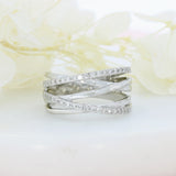 Pre Owned 9ct White Gold Crossover Multi Row Ring with 2 Rows of Diamonds