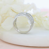 Pre Owned 9ct White Gold Crossover Multi Row Ring with 2 Rows of Diamonds