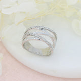 Pre Owned 9ct White Gold Crossover Multi Row Ring with 2 Rows of Diamonds