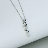 Pre Owned 9ct White Gold Sapphire & Diamond Bubble Pendant & 18" Chain
