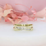 Pre Owned 9ct Yellow Gold Crossover Ring with Channel Set Diamonds