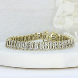 Pre Owned 9ct Yellow & White Gold Illusion Set Diamond Bracelet with Safety Chain