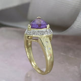 Pre Owned 9ct Gold Triangular Amethyst & Diamond Dress Ring