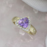 Pre Owned 9ct Gold Triangular Amethyst & Diamond Dress Ring