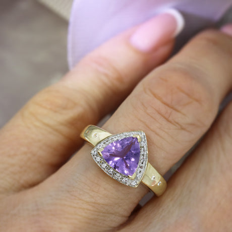 Pre Owned 9ct Gold Triangular Amethyst & Diamond Dress Ring