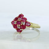 Pre Owned 9ct Yellow Gold Claw Set Ruby Cluster Ring